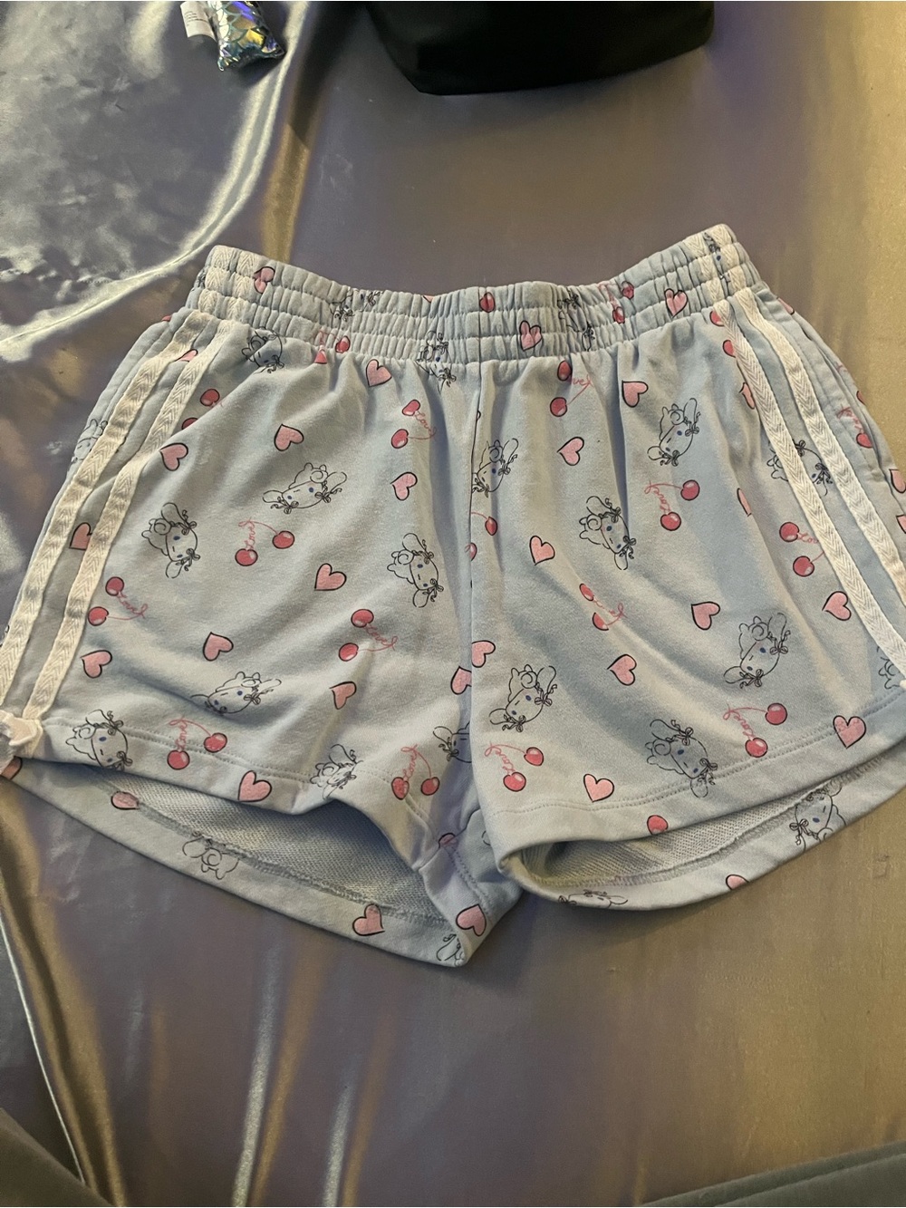 Sanrio Light Blue Shorts with Pink Hearts & Cherries